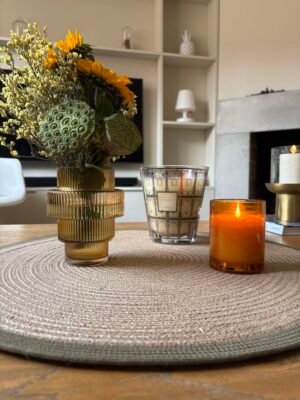 Centre de table en tresse de jute et ganse de coton kaki