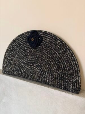 Pochette demi-lune en coton noir et lurex doré