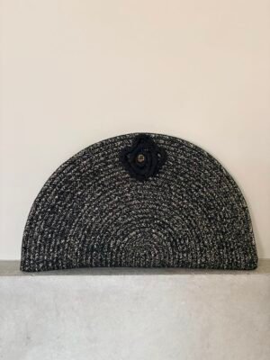 Pochette demi-lune en coton noir et lurex doré